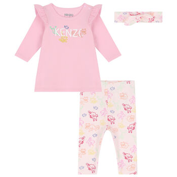 Baby Girls Pink Logo & Animals Leggings Set